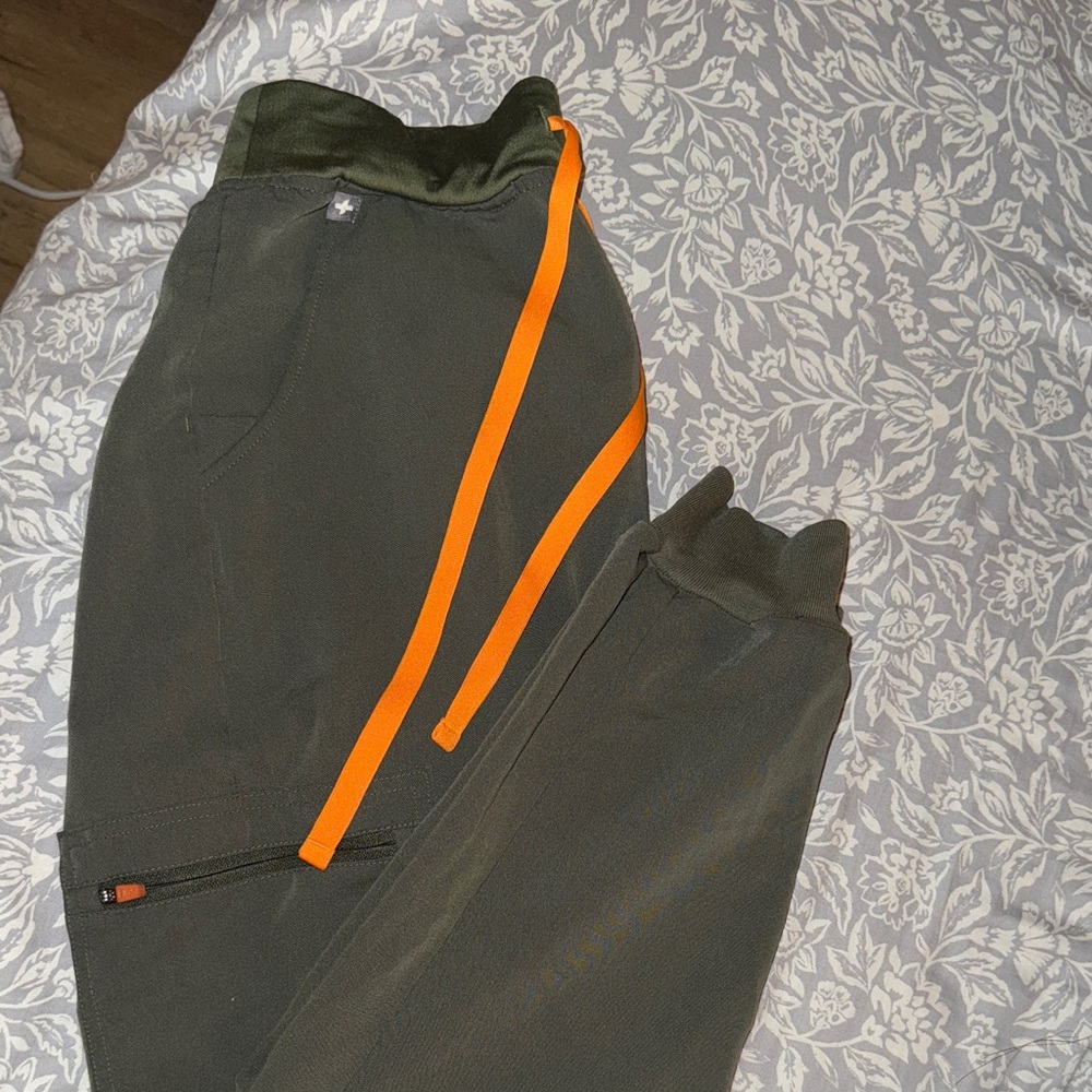 Figs Olive Joggers with Vibrant Orange Accent